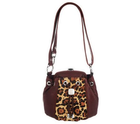 B. Makowsky Haircalf Framed Crossbody Bag w/ Leather Trim - A219013