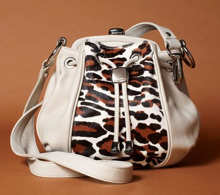 B. Makowsky Haircalf Framed Crossbody Bag w/ Leather Trim