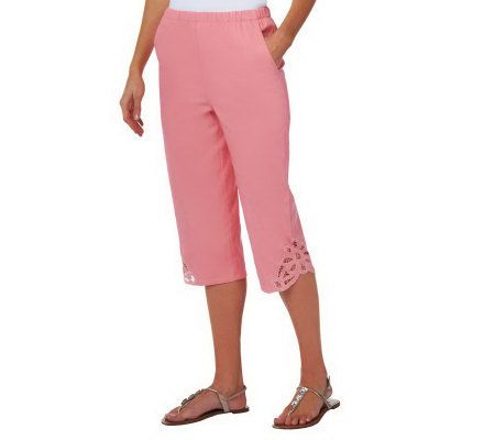 Denim & Co. Pull-on Stretch Twill Capri Pants w/ Battenburg Lace - A221813