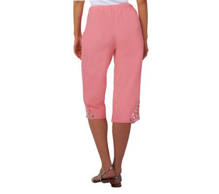 Denim & Co. Pull-on Stretch Twill Capri Pants w/ Battenburg Lace
