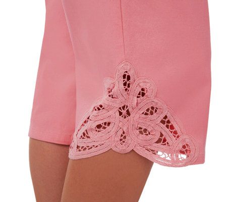 Denim & Co. Pull-on Stretch Twill Capri Pants w/ Battenburg Lace