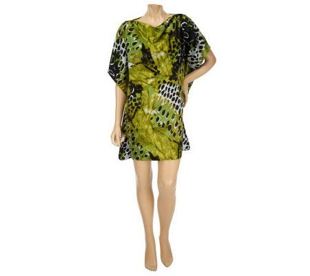 Dennis Basso Abstract Print Drape Neck Caftan Tunic - A223613
