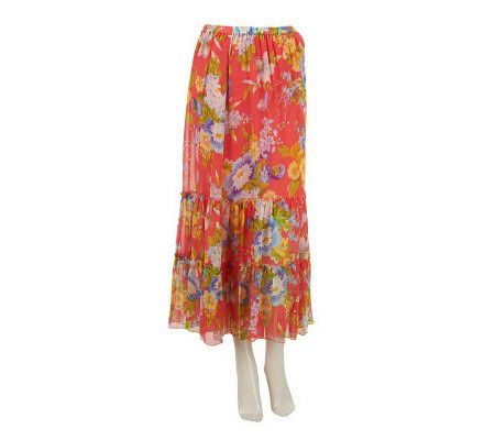 Linea by Louis DellOlio Floral Print Tiered Maxi Skirt - A224713
