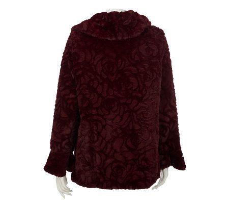 Dennis Basso Rose Sculpted Faux Fur Coat w/Ruffle Collar and Placket