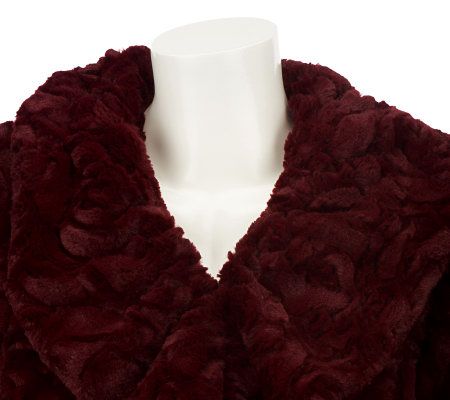 Dennis Basso Rose Sculpted Faux Fur Coat w/Ruffle Collar and Placket