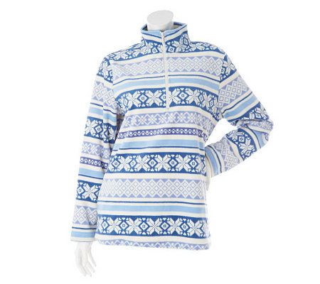 Denim & Co. Long Sleeve 1/2 Zip Snowflake Print Fleece Top - A229313