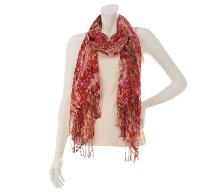 Liz Claiborne New York Brush Stroke Printed Scarf w/ Fringe - A229613