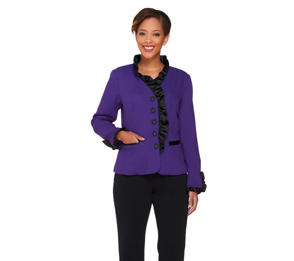 Linea by Louis DellOlio Satin Ruffle Jacket with Seam Detail - A229713