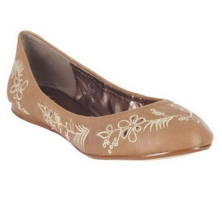 As Is B. Makowsky Leather or Suede Embroider Ballerina Flats - A230213