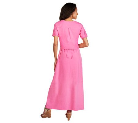 Denim & Co. Regular Crochet Trim Knit Maxi Dress & Shrug