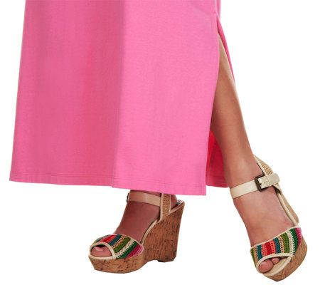 Denim & Co. Regular Crochet Trim Knit Maxi Dress & Shrug