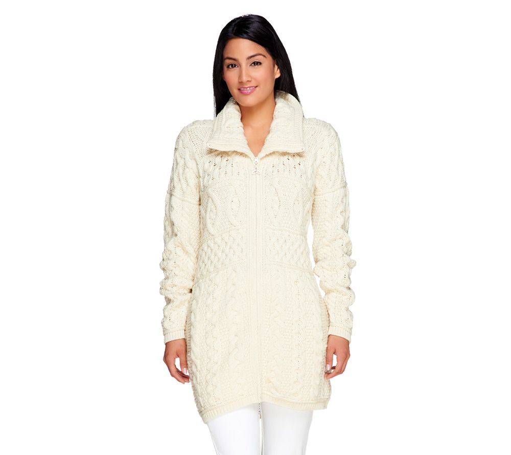 Aran Craft Merino Wool Zip Front Cardigan w/ Pockets - A231313