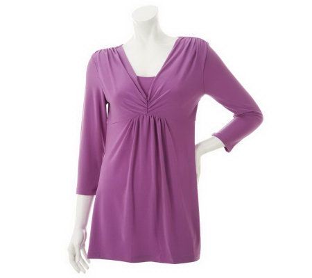 Women with Control Ruched Front V-Neck Top w/Tummy Control - A231413