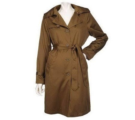 As Is Dennis Basso Satin Trench Coat w/ Zip Out Faux Fur Lining - A233013