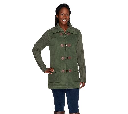 Denim & Co. Toggle Closure Sweater Coat with Corduroy Trim - A3113