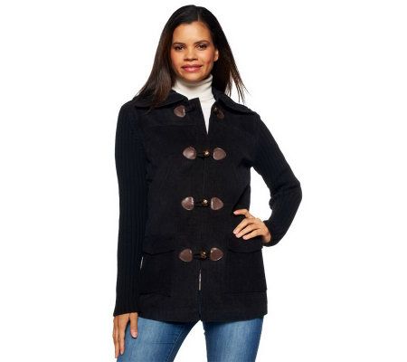 Denim & Co. Toggle Closure Sweater Coat with Corduroy Trim - A3113