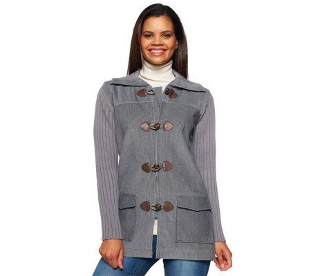 Denim & Co. Toggle Closure Sweater Coat with Corduroy Trim