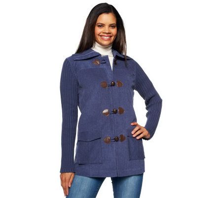 Denim & Co. Toggle Closure Sweater Coat with Corduroy Trim - A3113