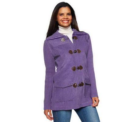 Denim & Co. Toggle Closure Sweater Coat with Corduroy Trim - A3113