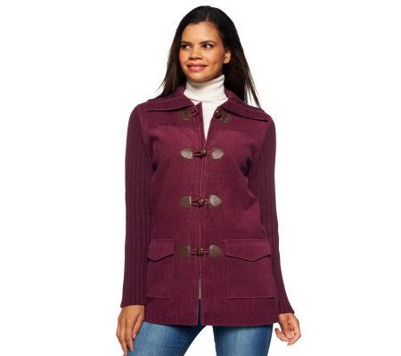 Denim & Co. Toggle Closure Sweater Coat with Corduroy Trim - A3113