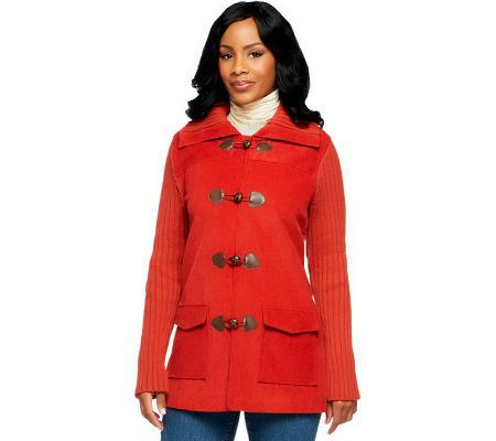 Denim & Co. Toggle Closure Sweater Coat with Corduroy Trim - A3113