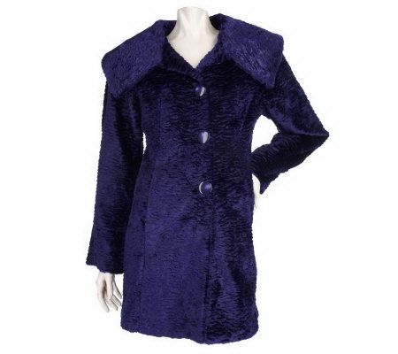 Dennis Basso Faux Persian Coat with Round Collar & Contrast Lining - A5013