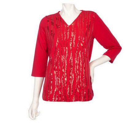 Quacker Factory Skinny Zebra Stripe 3/4 Sleeve T-Shirt - A202614