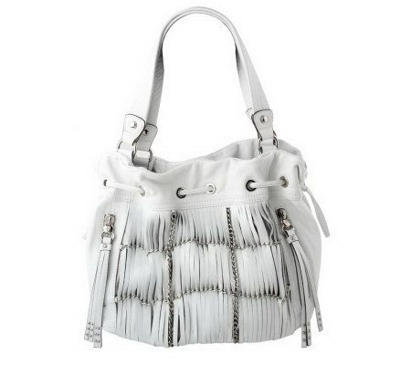 B. Makowsky Glove Leather Drawstring Shopper with Fringe Detail - A212814