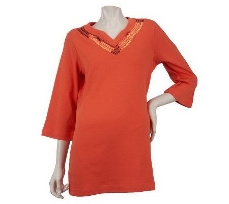 Quacker Factory Split V-Neck Tunic with Sequin Trim - A218214