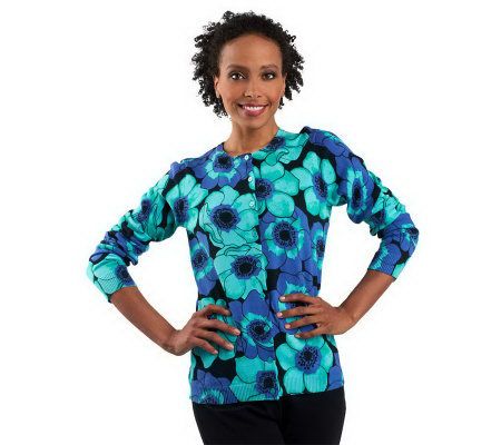 Isaac Mizrahi Live! Crew Neck Anemone Cardigan - A220514