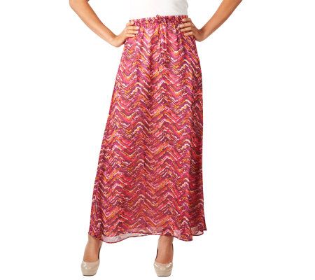 Isaac Mizrahi Live! Painterly Chevron Print Maxi Skirt - A223814