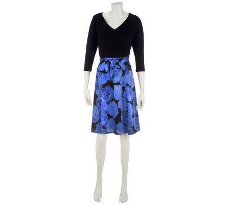 Isaac Mizrahi Live! Ponte Dress with Printed Skirt - A227314
