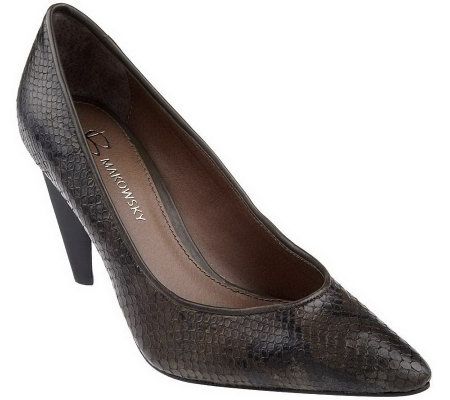 As Is B. Makowsky Snake Embossed Pumps on Stacked Heel - A230214