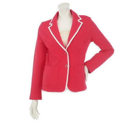 Isaac Mizrahi Live! Tipped Trim Knit Blazer - A232214