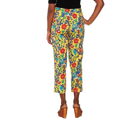 Linea by Louis DellOlio All-over Print Fly Front Crop Pants