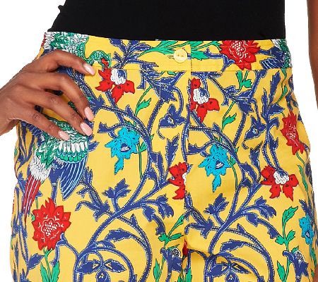 Linea by Louis DellOlio All-over Print Fly Front Crop Pants