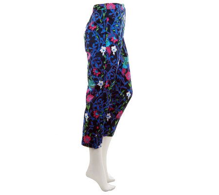 Linea by Louis DellOlio All-over Print Fly Front Crop Pants