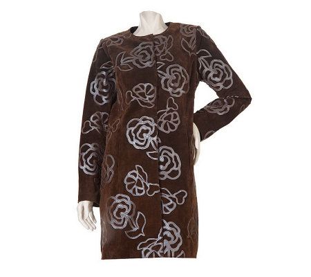 Bradley by Bradley Bayou Suede Coat Jacket with Floral Applique - A93314