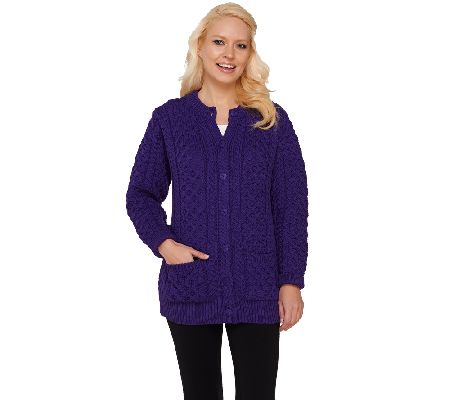 Aran Craft Round Neck Button Front Cardigan - A200715