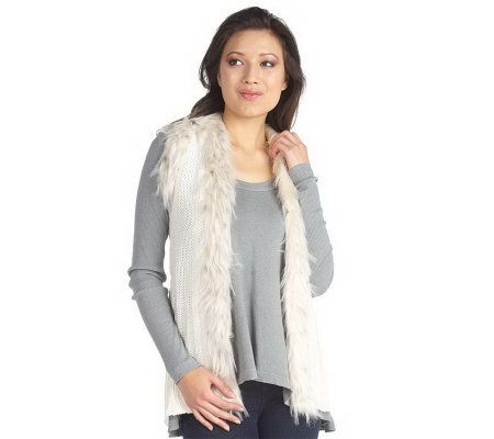 Luxe Rachel Zoe Cable Knit Sweater Vest with Faux Fur Trim - A210915