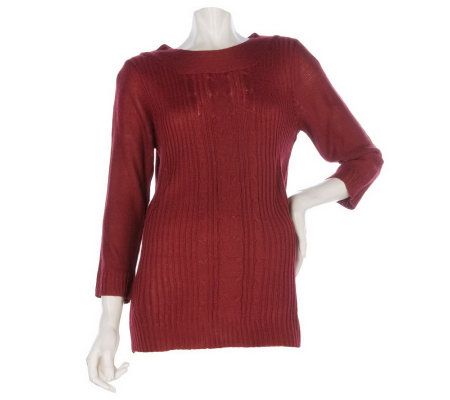 Denim & Co. 3/4 Sleeve Cable and Rib Sweater - A219215