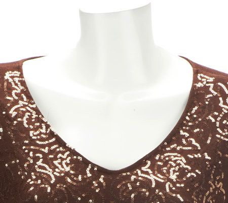 Isaac Mizrahi Live! V-Neck Viennese Rose Sequin Knit Tunic
