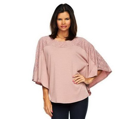 Nicole Richie Collection Batwing Sleeve Lace Detail Knit Top - A232015