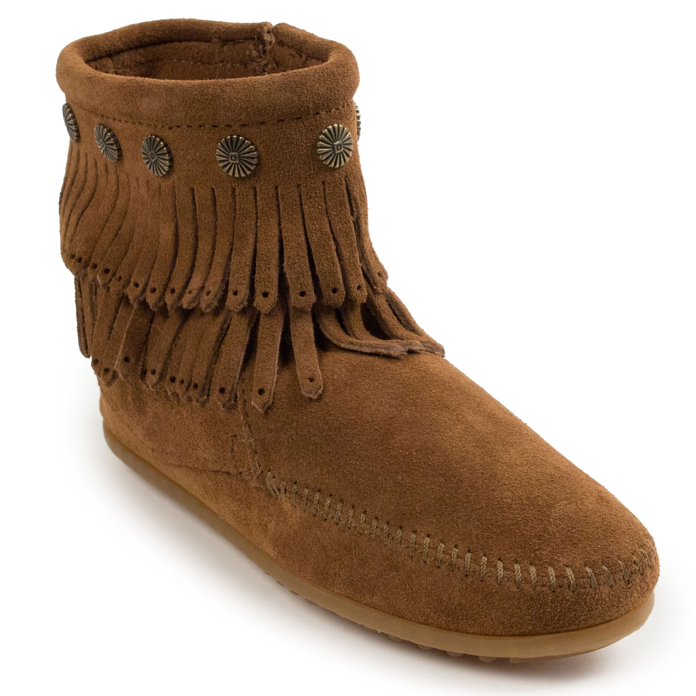 Minnetonka Womens Double Fringe Side Zip Boots - A320115