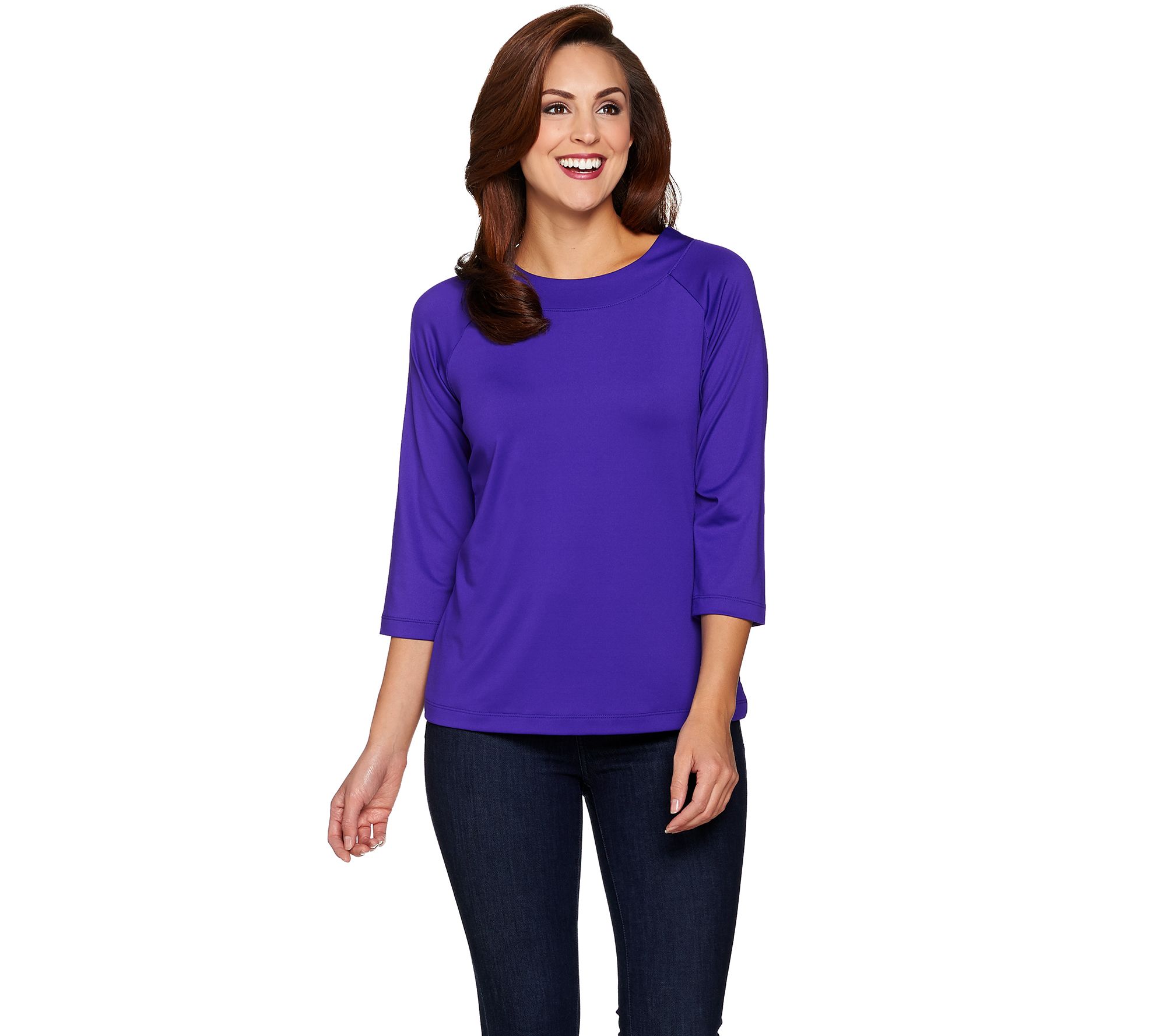 Susan Graver Essentials Butterknit Bateau Neck 3/4 Sleeve Top - A198716