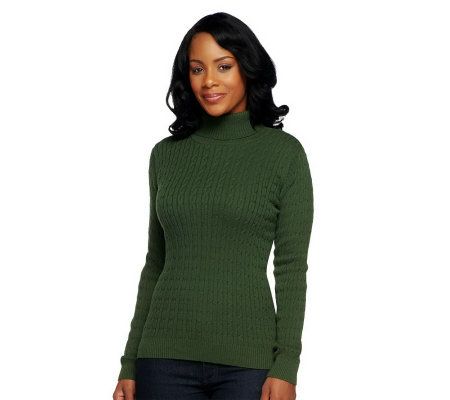 Denim & Co. Essentials Long Sleeve Cable Turtleneck - A203616