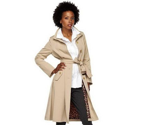 Isaac Mizrahi Live! Full Skirt Trench Coat with Belt - A209716