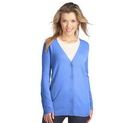 Isaac Mizrahi Live! 2-Ply Cashmere Boyfriend Cardigan - A211516