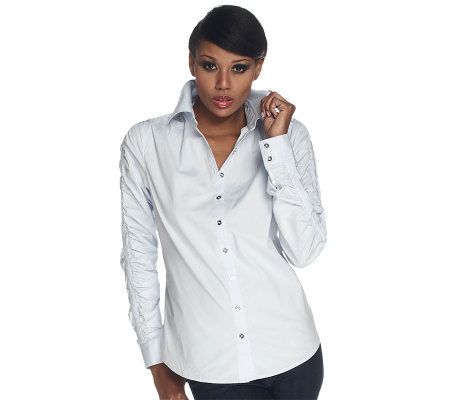 Bradley by Bradley Bayou Stretch Cotton Blouse with Sleeve Detail - A214816