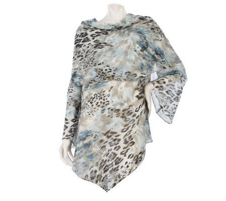 George Simonton Asymmetrical Drape Neck Printed Blouse w/Bell Sleeves - A216616